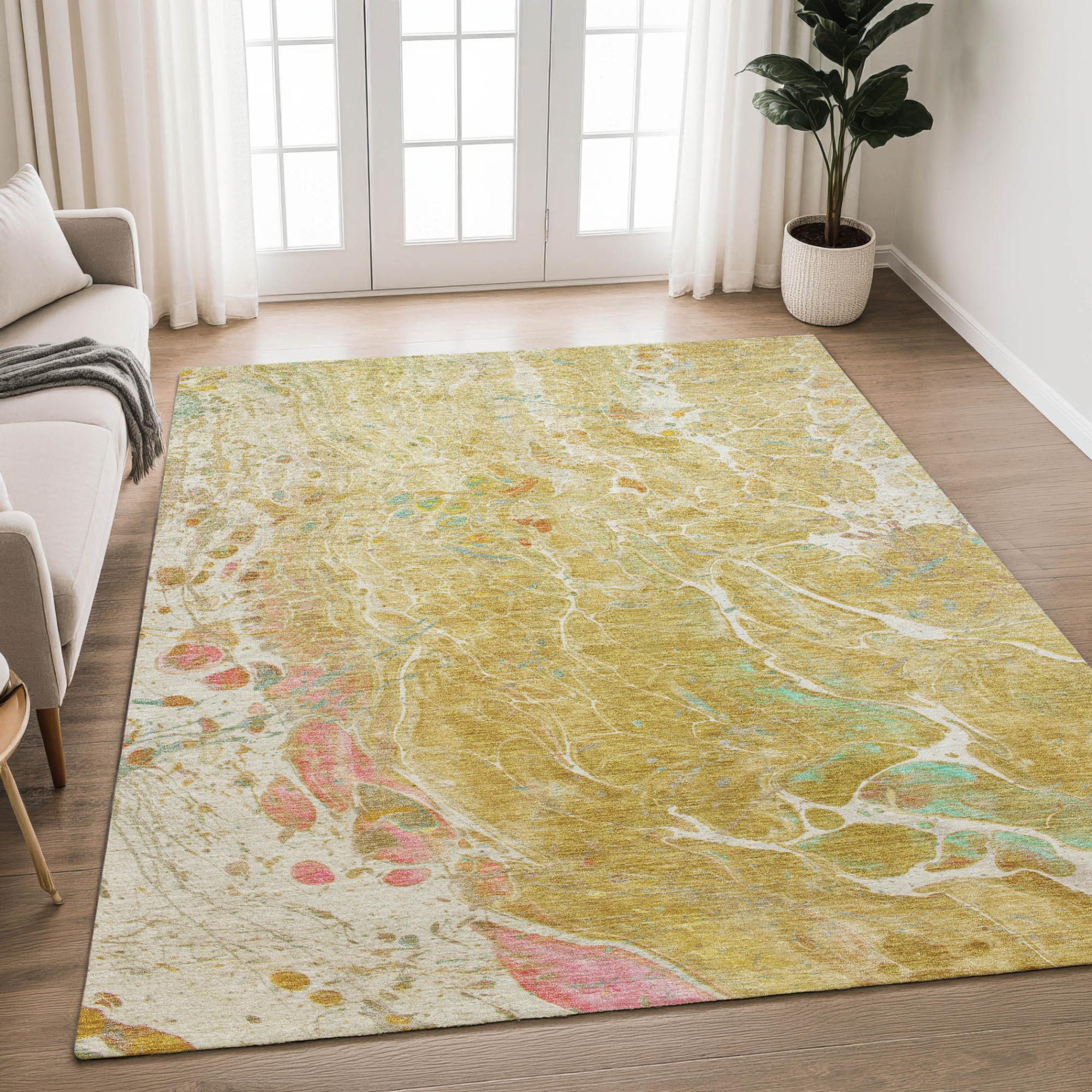 9' X 12' Gold And Wheat Abstract Washable Indoor Outdoor Area Rug Homeroots Outdoor