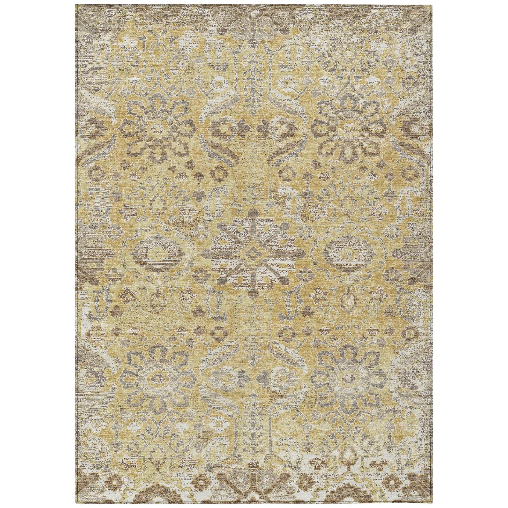 9' X 12' Gold And Wheat Damask Washable Indoor Outdoor Area Rug Homeroots Outdoor