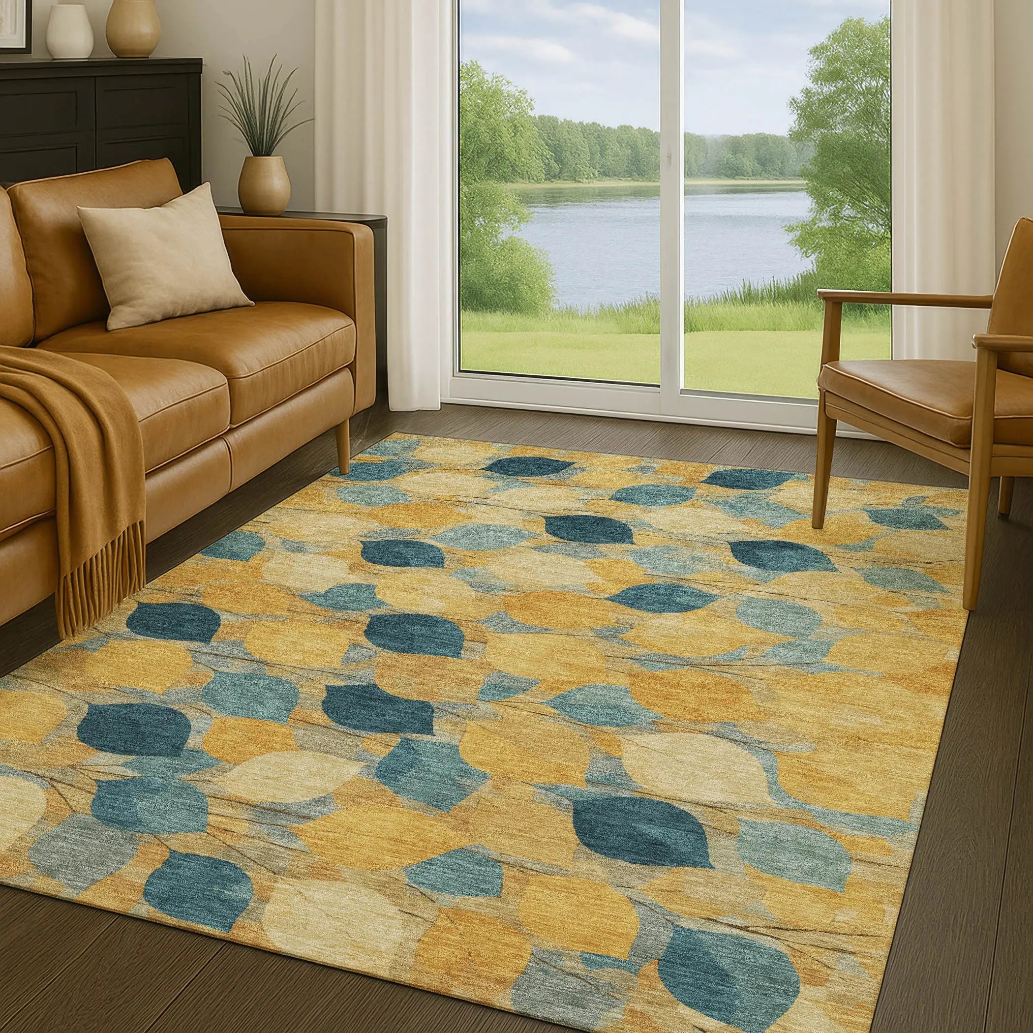 9' X 12' Gold And Wheat Floral Washable Indoor Outdoor Area Rug Homeroots Outdoor