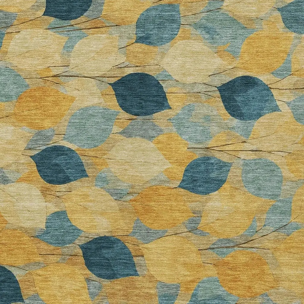 9' X 12' Gold And Wheat Floral Washable Indoor Outdoor Area Rug Homeroots Outdoor