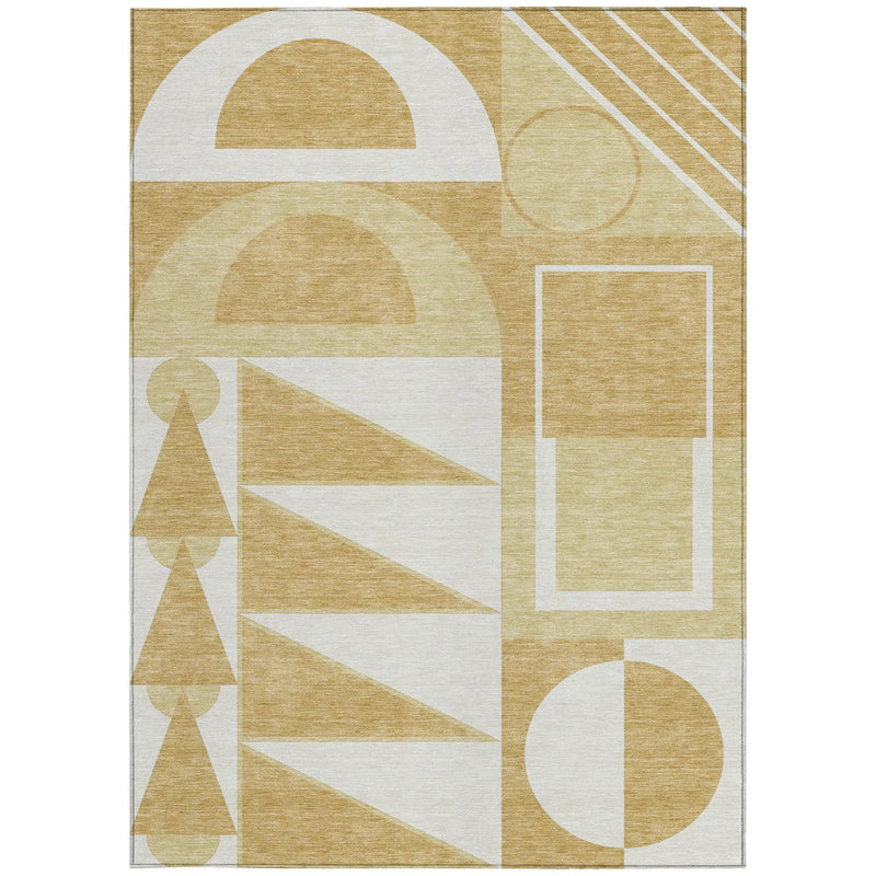9' X 12' Gold And Wheat Geometric Washable Indoor Outdoor Area Rug Homeroots Outdoor