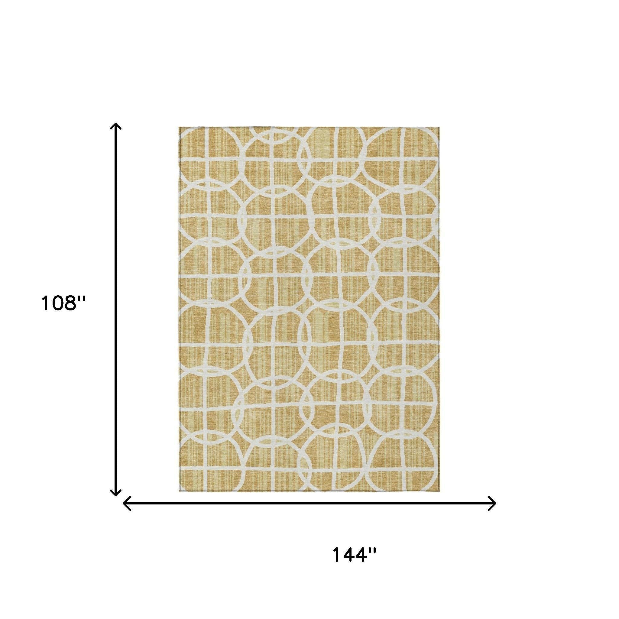 9' X 12' Gold And Wheat Geometric Washable Indoor Outdoor Area Rug Homeroots Outdoor
