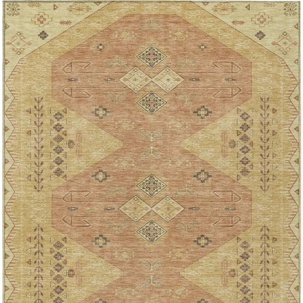 9' X 12' Gold And Wheat Geometric Washable Indoor Outdoor Area Rug Homeroots Outdoor