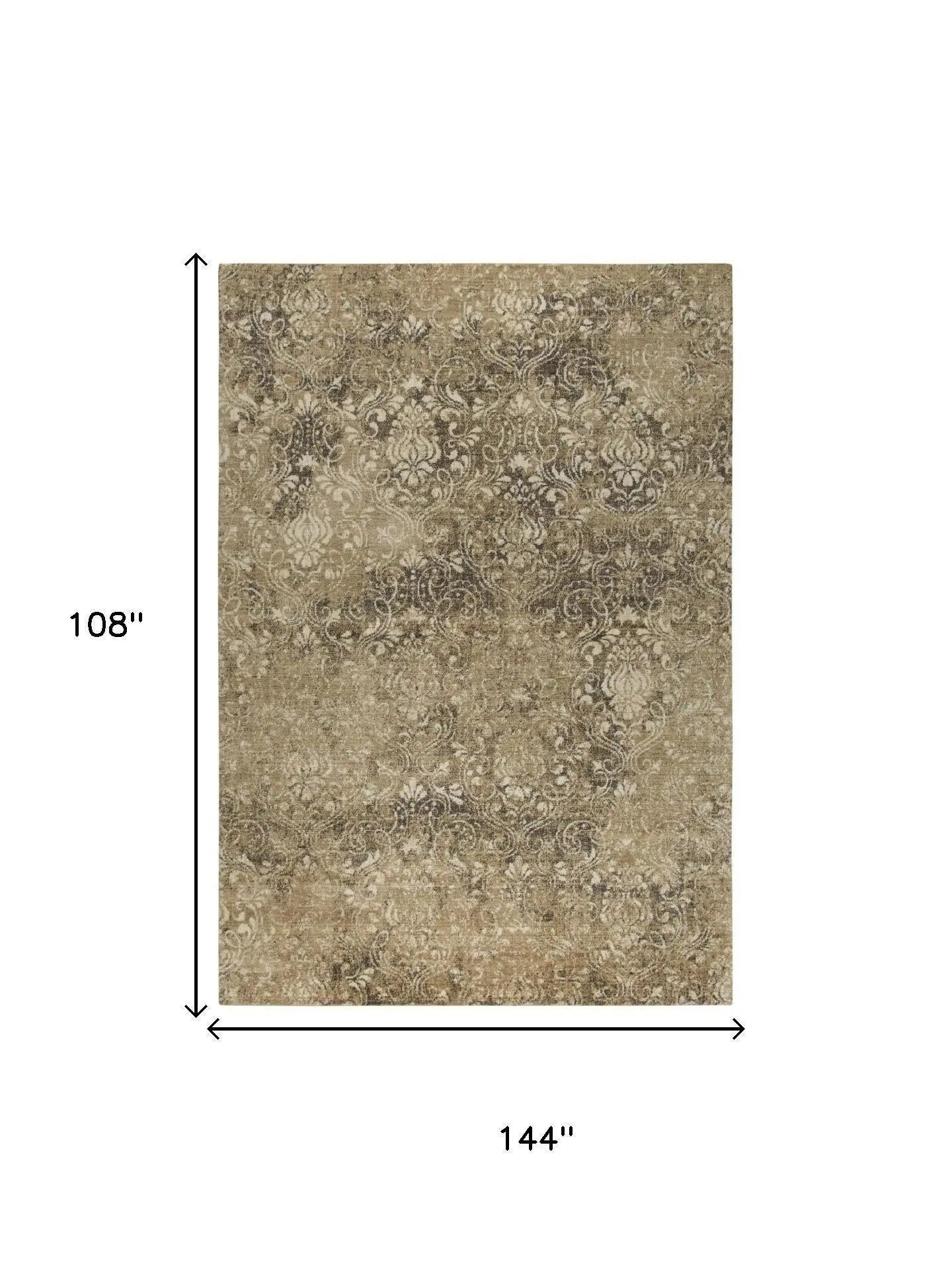 9' X 12' Gold Beige And Ivory New Zealand Lambs Wool Damask Hand Carved Handmade Area Rug Homeroots Home Decor