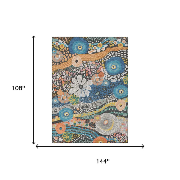 9' X 12' Granite Gray And Navy Blue Floral Washable Indoor Outdoor Area Rug Homeroots Outdoor