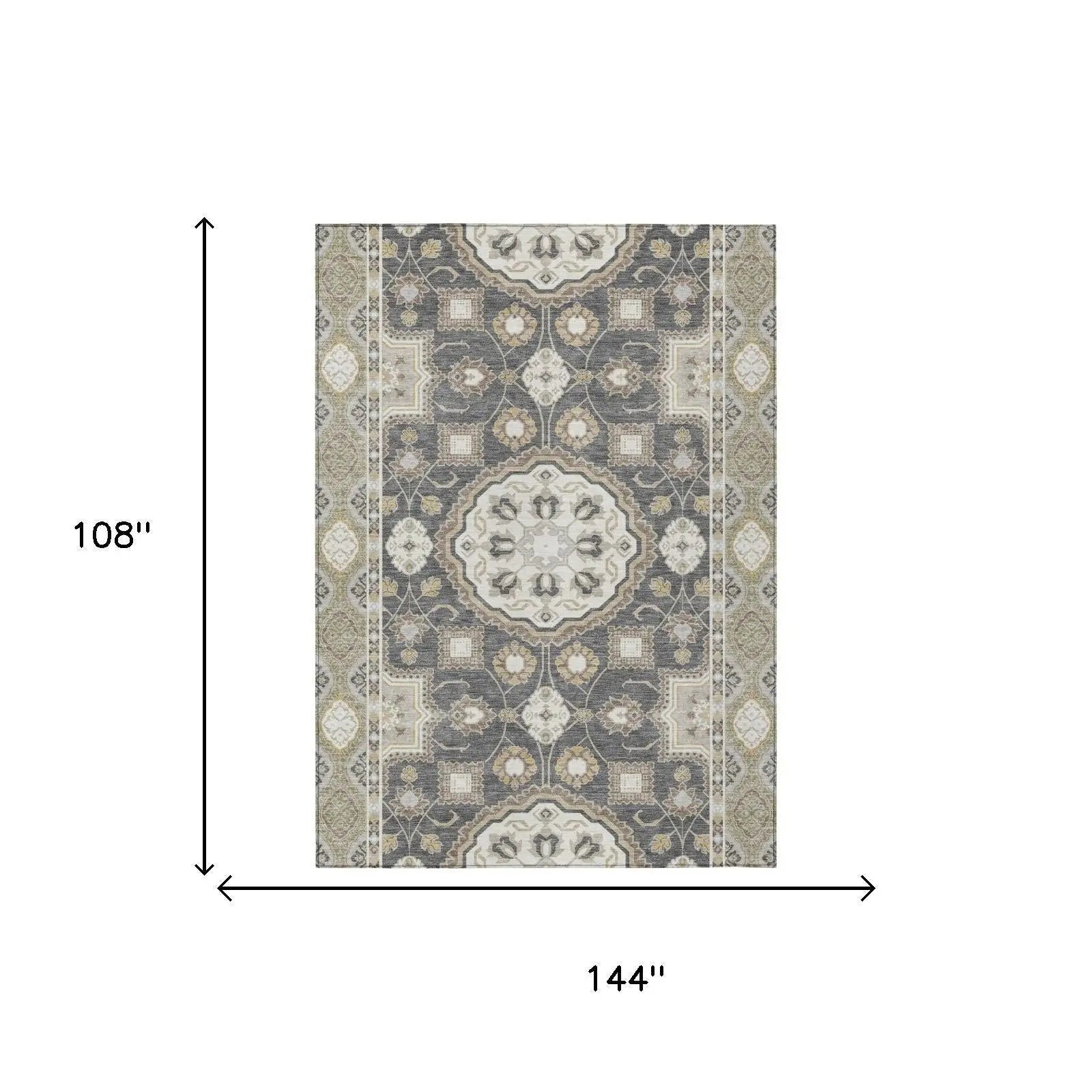 9' X 12' Graphite And Gray Floral Medallion Washable Indoor Outdoor Area Rug Homeroots Outdoor