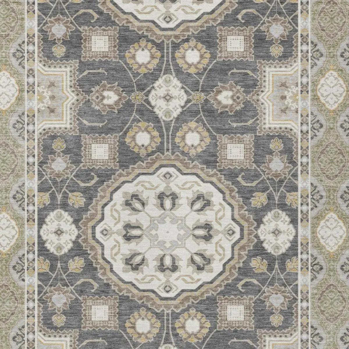 9' X 12' Graphite And Gray Floral Medallion Washable Indoor Outdoor Area Rug Homeroots Outdoor