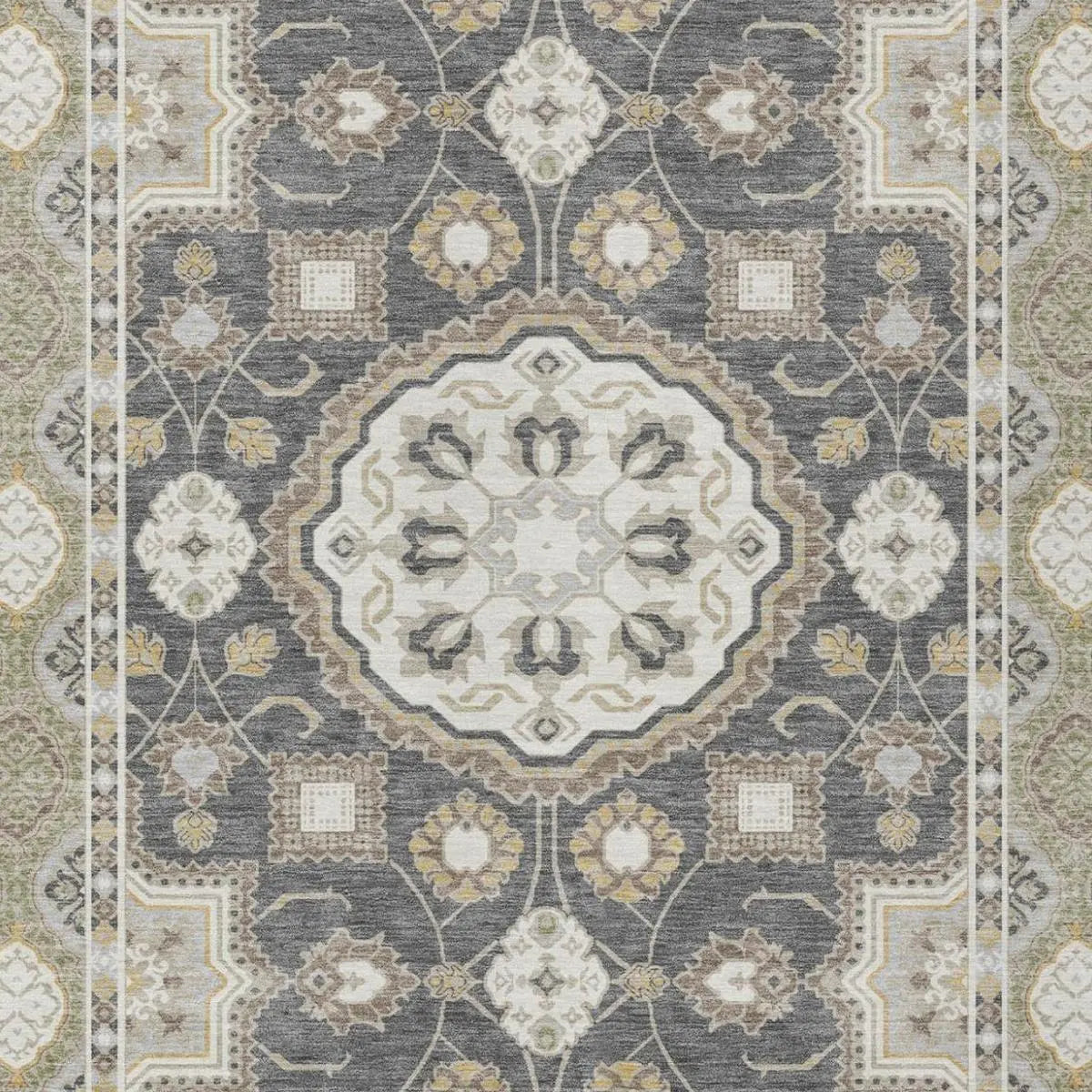 9' X 12' Graphite And Gray Floral Medallion Washable Indoor Outdoor Area Rug Homeroots Outdoor