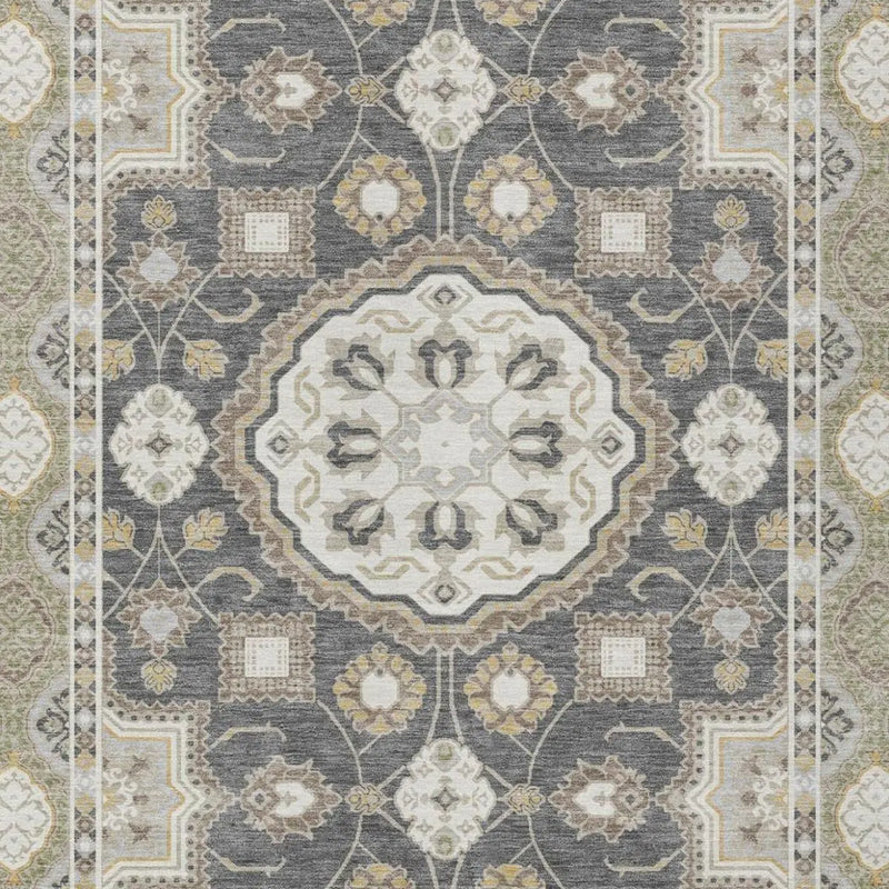 9' X 12' Graphite And Gray Floral Medallion Washable Indoor Outdoor Area Rug Homeroots Outdoor