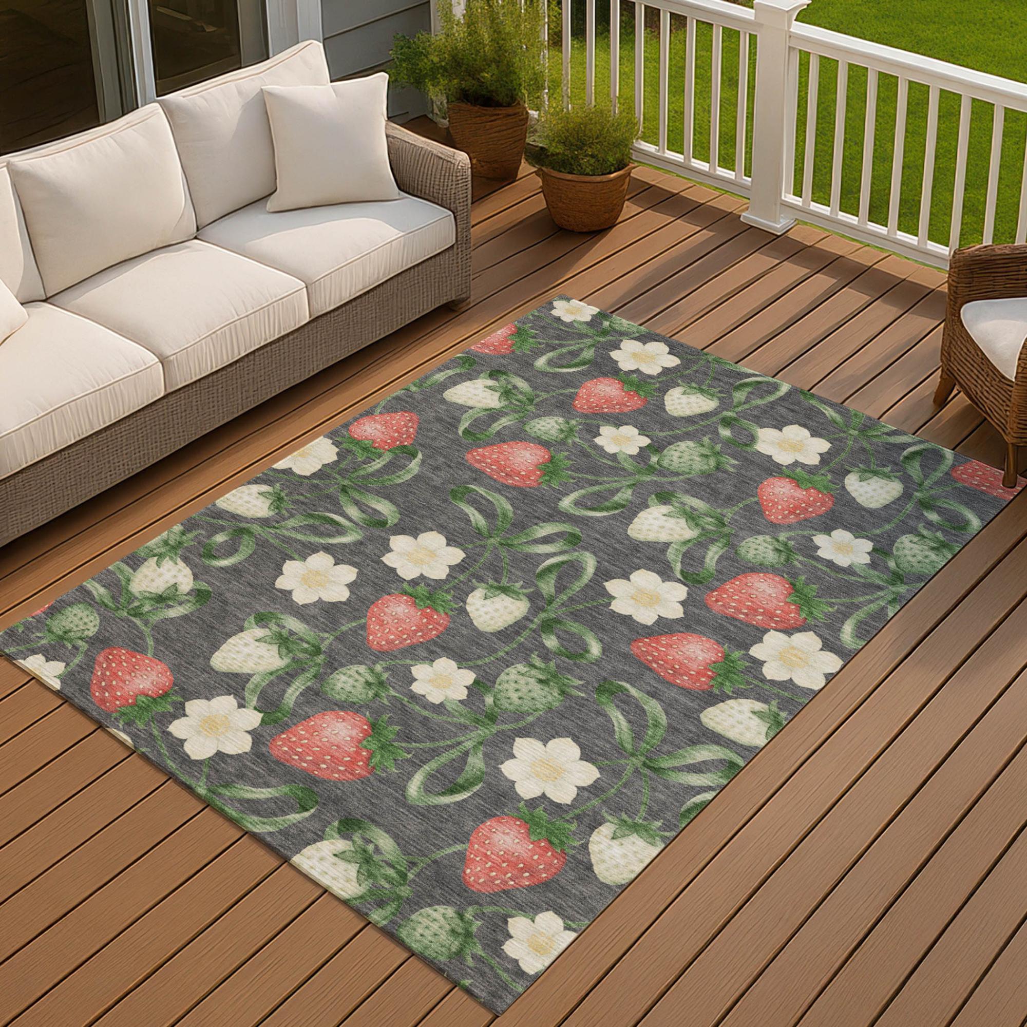 9' X 12' Graphite And Gray Floral Washable Indoor Outdoor Area Rug Homeroots Outdoor