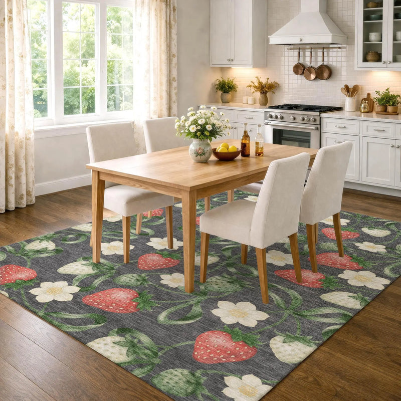 9' X 12' Graphite And Gray Floral Washable Indoor Outdoor Area Rug Homeroots Outdoor