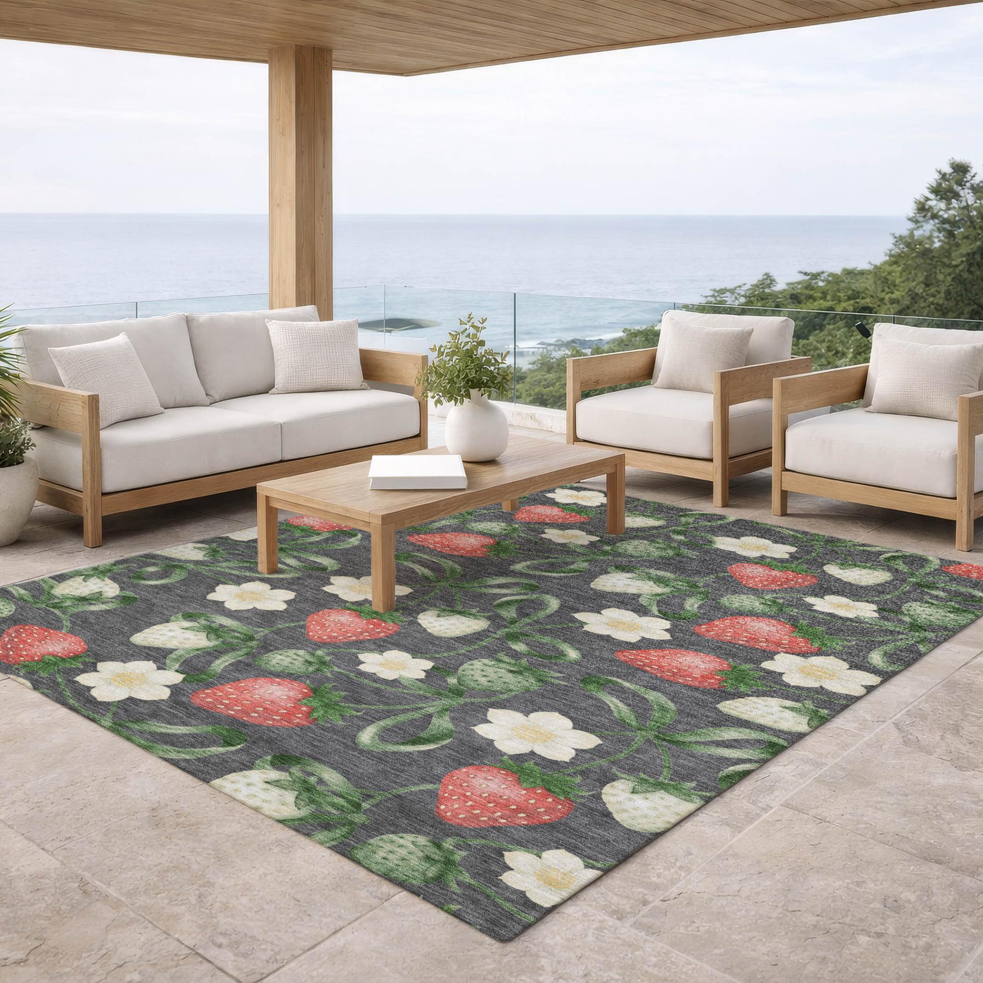 9' X 12' Graphite And Gray Floral Washable Indoor Outdoor Area Rug Homeroots Outdoor