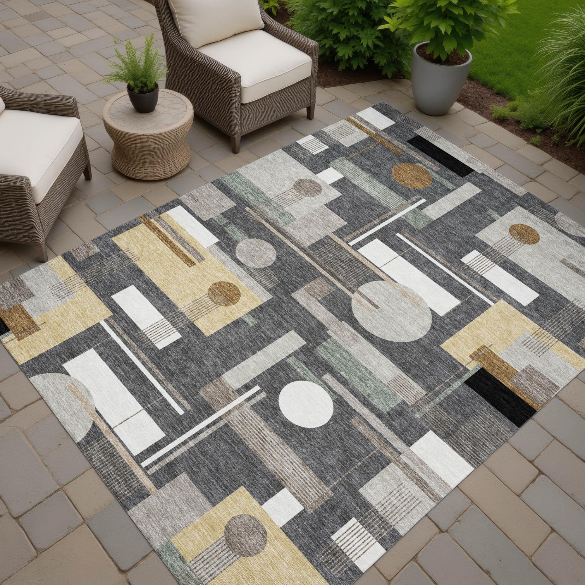 9' X 12' Graphite And Gray Geometric Washable Indoor Outdoor Area Rug Homeroots Outdoor