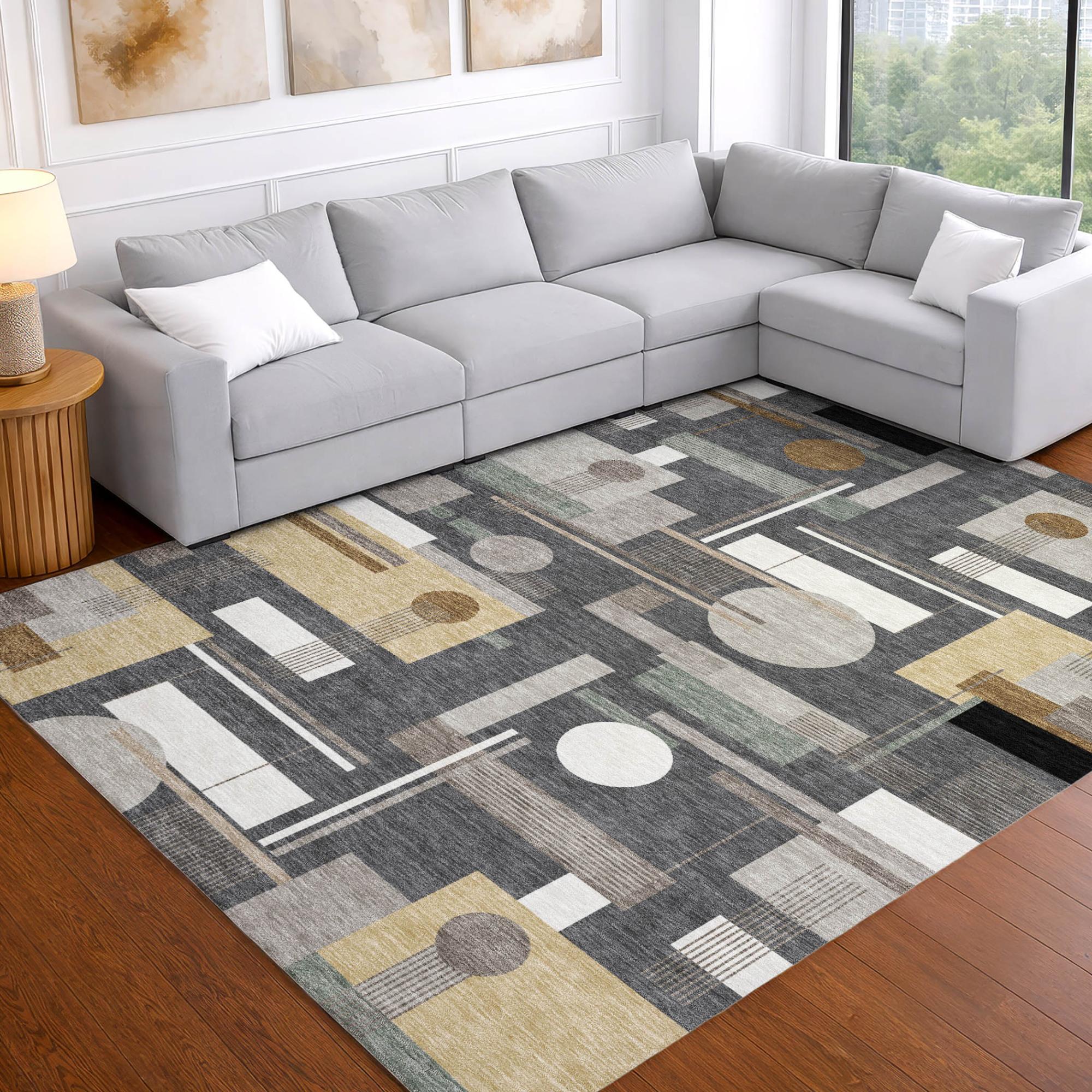 9' X 12' Graphite And Gray Geometric Washable Indoor Outdoor Area Rug Homeroots Outdoor
