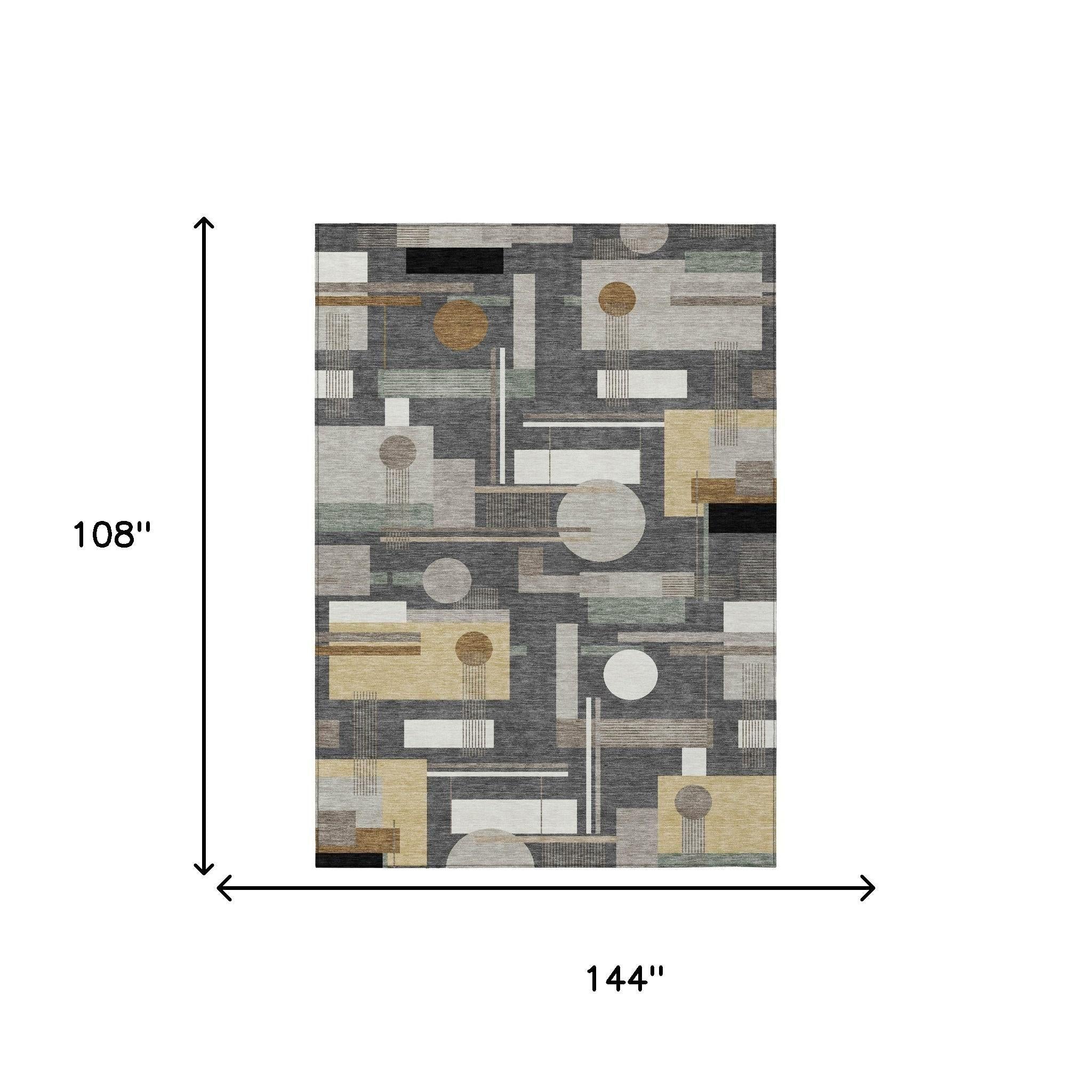 9' X 12' Graphite And Gray Geometric Washable Indoor Outdoor Area Rug Homeroots Outdoor