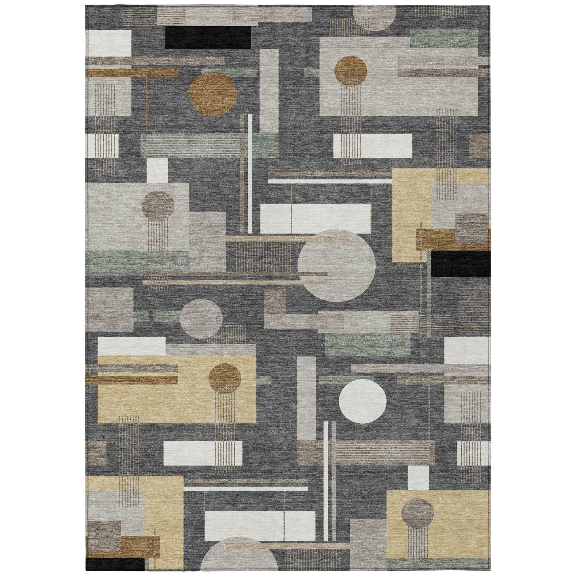 9' X 12' Graphite And Gray Geometric Washable Indoor Outdoor Area Rug Homeroots Outdoor
