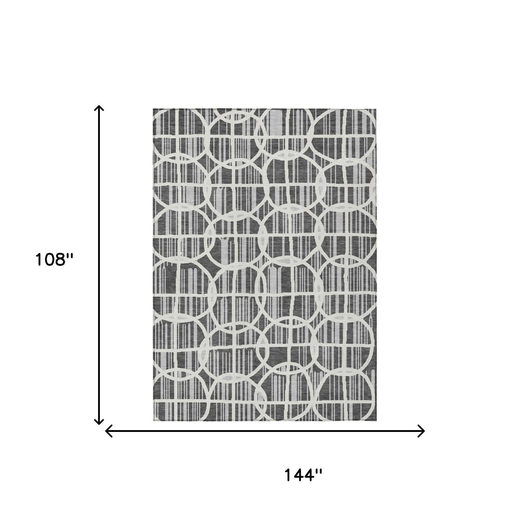 9' X 12' Graphite And Gray Geometric Washable Indoor Outdoor Area Rug Homeroots Outdoor