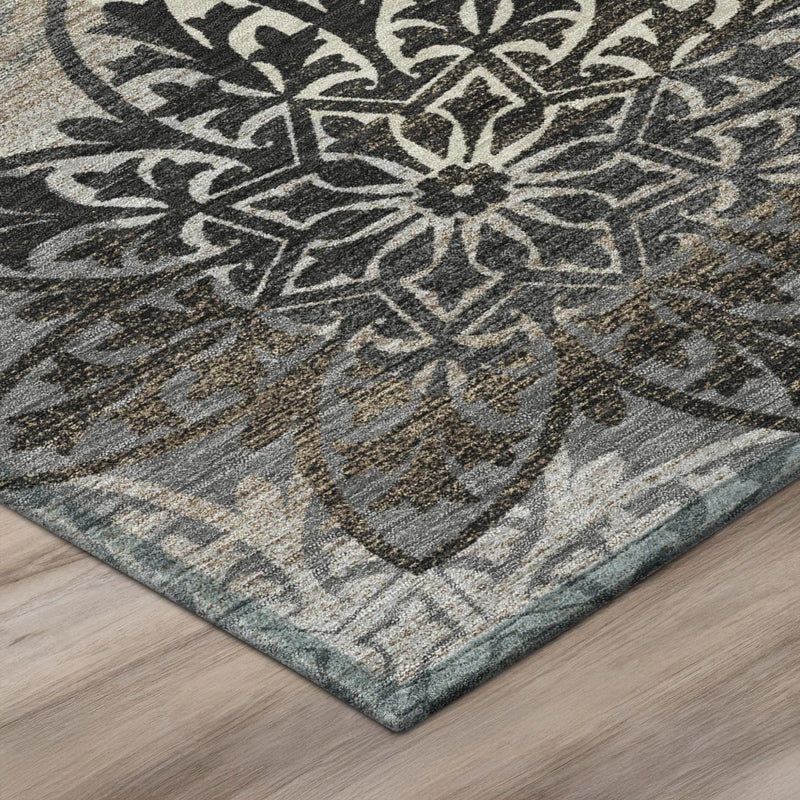 9' X 12' Graphite And Gray Oriental Washable Indoor Outdoor Area Rug Homeroots Outdoor