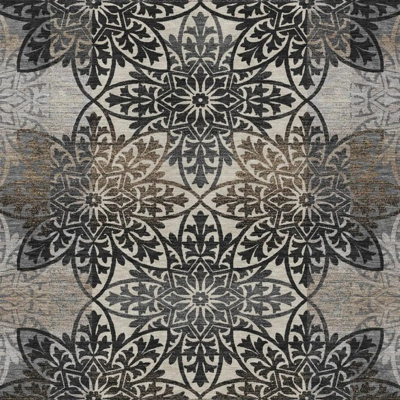 9' X 12' Graphite And Gray Oriental Washable Indoor Outdoor Area Rug Homeroots Outdoor