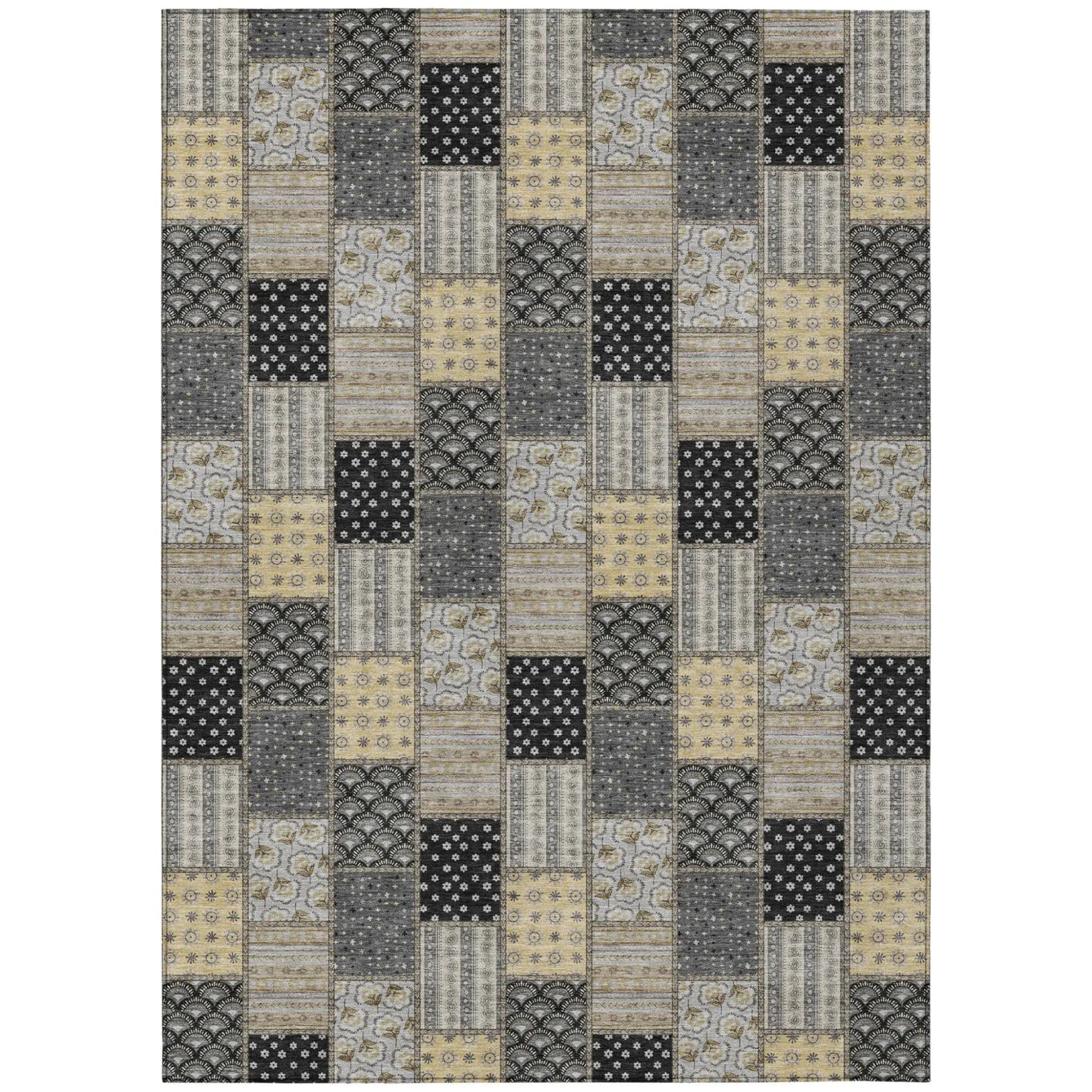 9' X 12' Graphite And Gray Patchwork Washable Indoor Outdoor Area Rug Homeroots Outdoor
