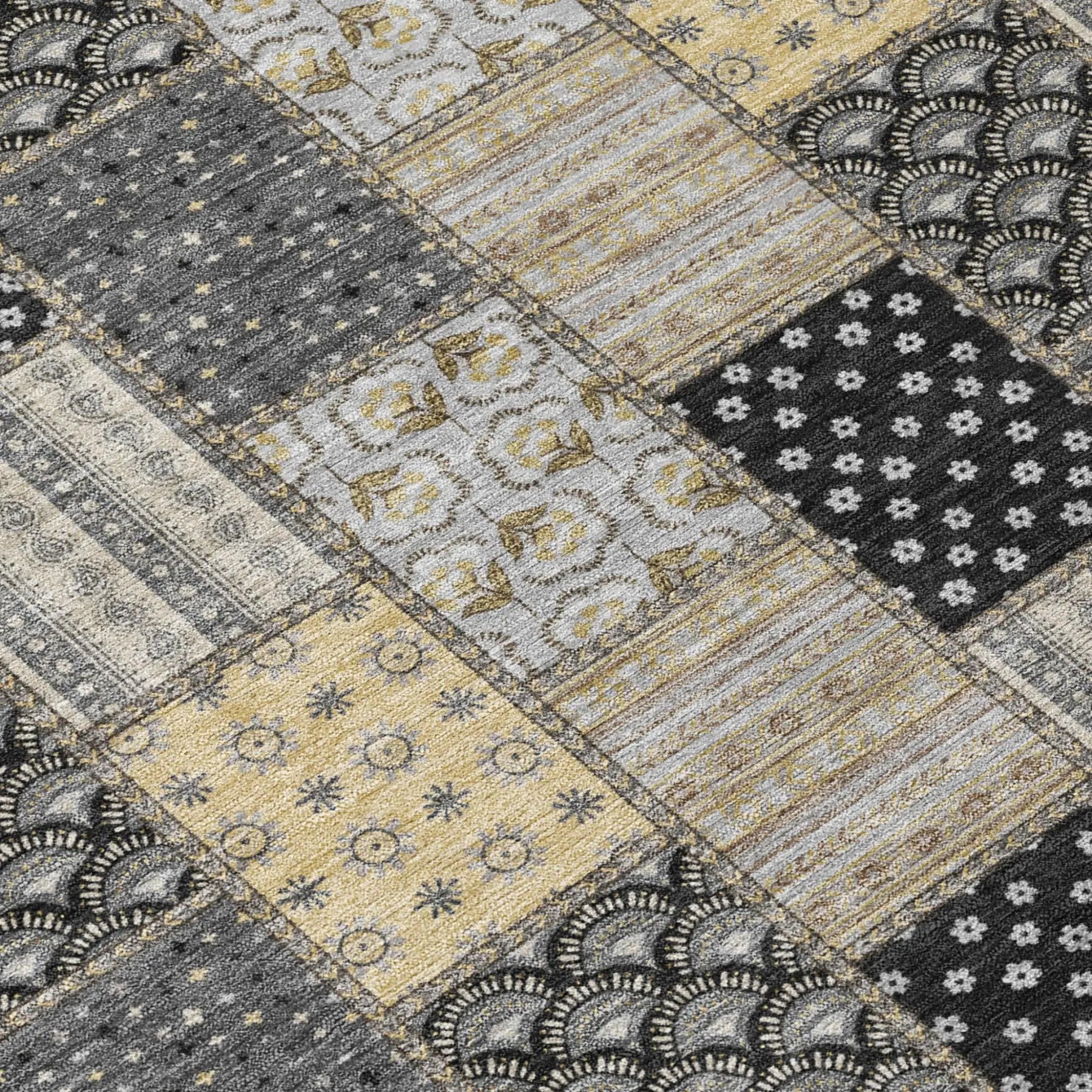 9' X 12' Graphite And Gray Patchwork Washable Indoor Outdoor Area Rug Homeroots Outdoor