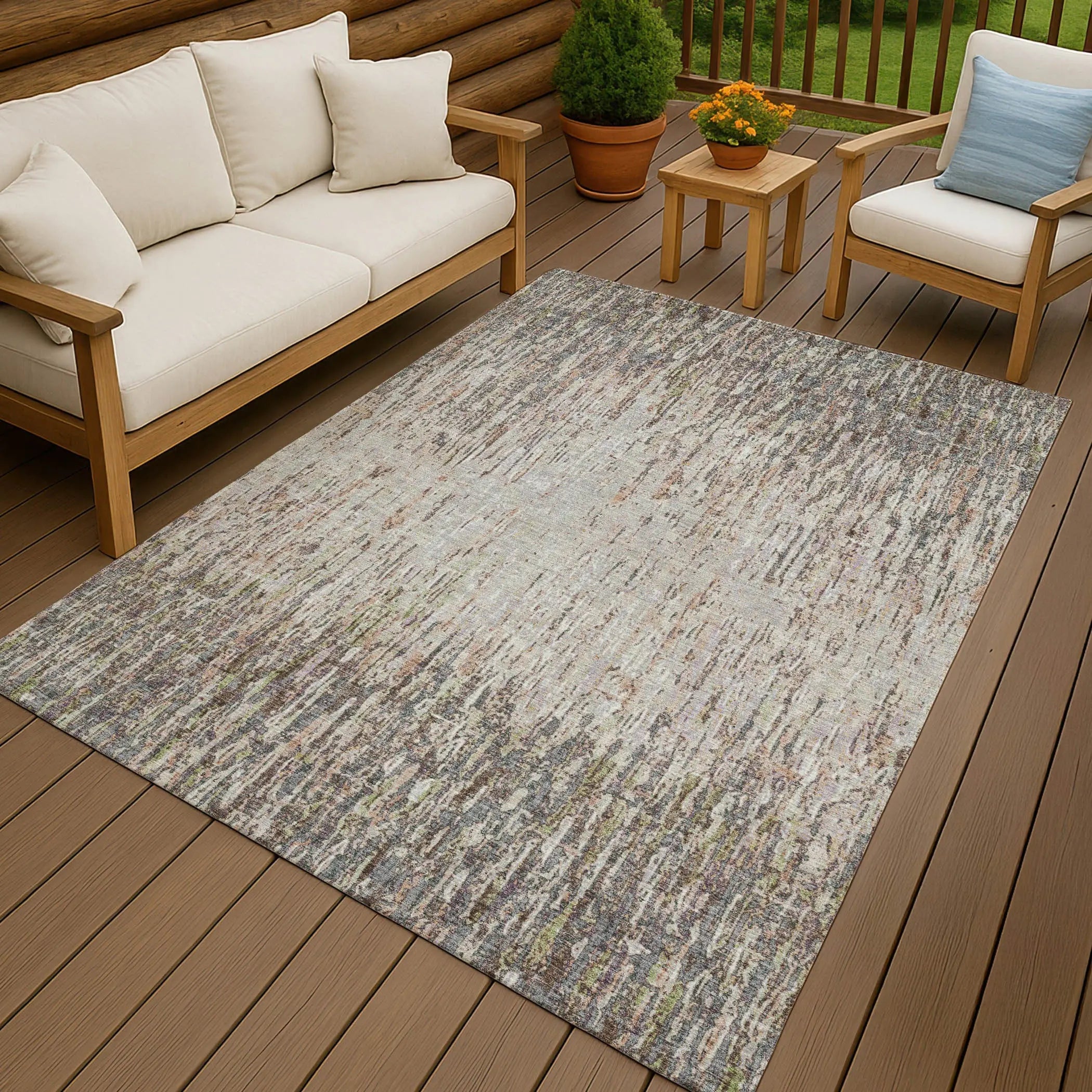 9' X 12' Gray And Beige Striped Washable Indoor Outdoor Area Rug Homeroots Outdoor