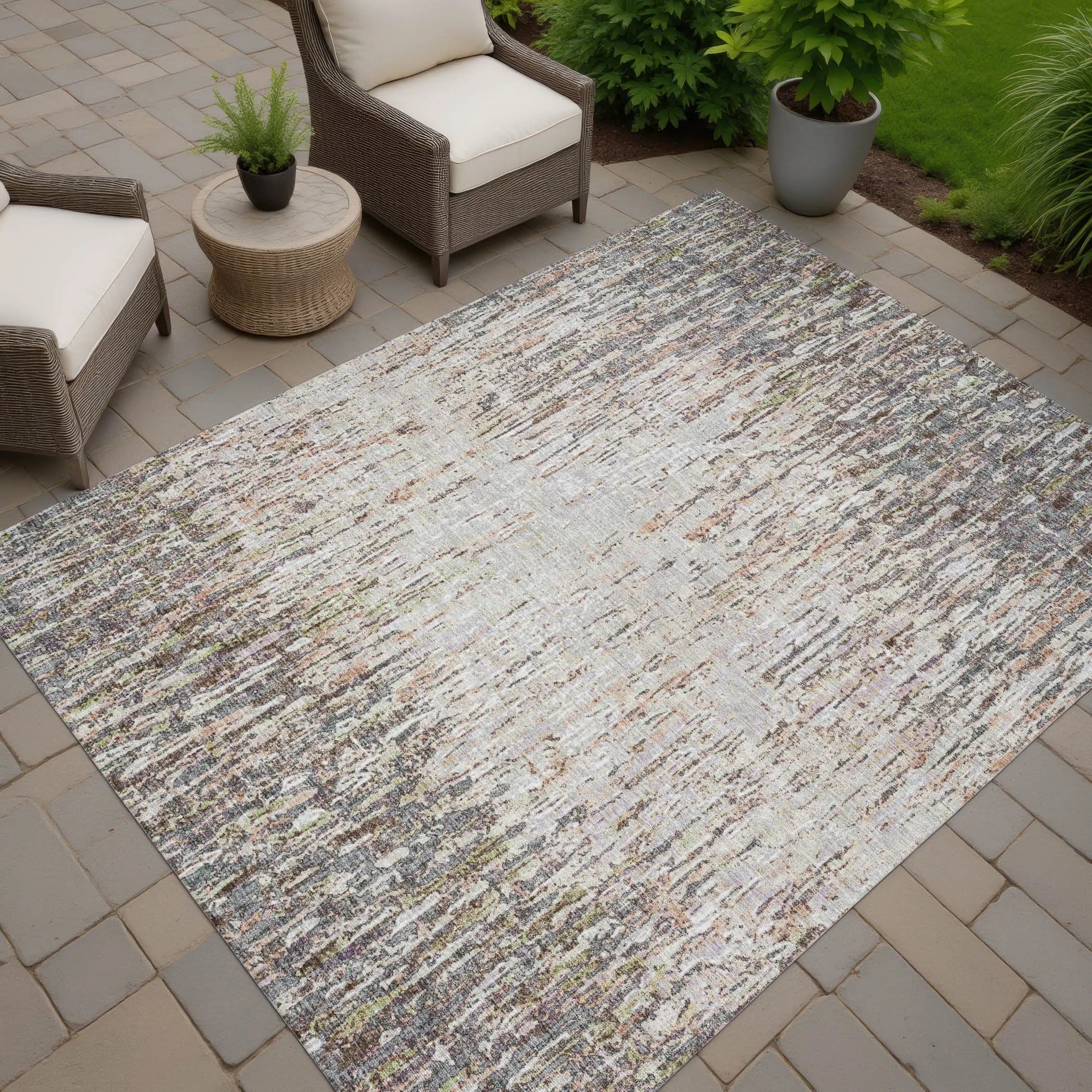 9' X 12' Gray And Beige Striped Washable Indoor Outdoor Area Rug Homeroots Outdoor