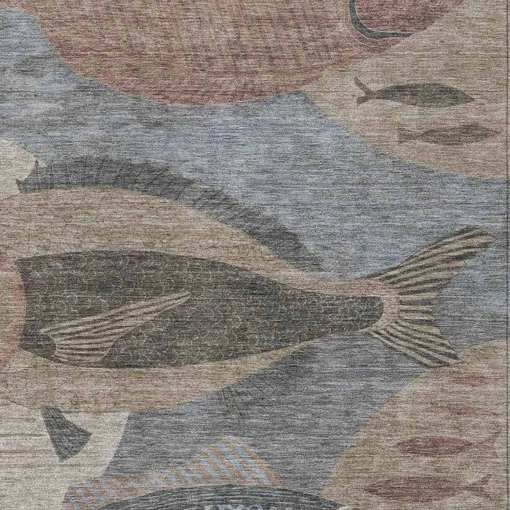 9' X 12' Gray And Beige Tropical Fish Washable Indoor Outdoor Area Rug Homeroots Outdoor