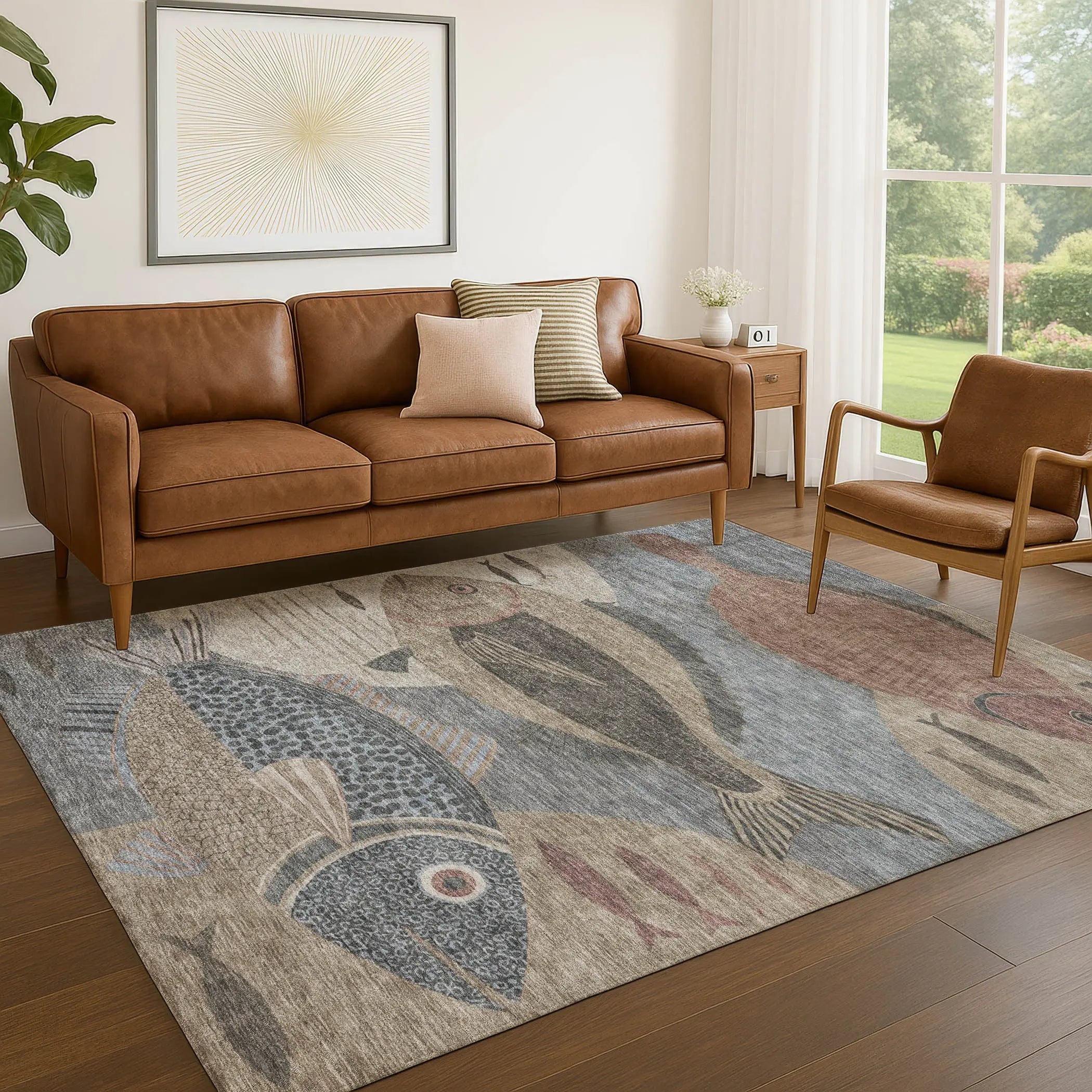 9' X 12' Gray And Beige Tropical Fish Washable Indoor Outdoor Area Rug Homeroots Outdoor