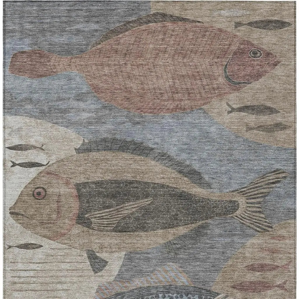 9' X 12' Gray And Beige Tropical Fish Washable Indoor Outdoor Area Rug Homeroots Outdoor