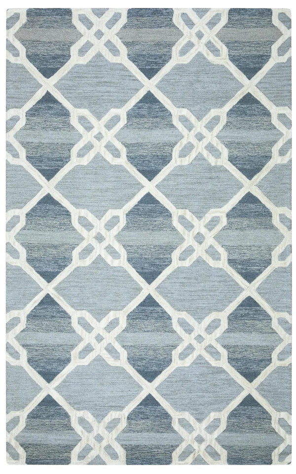 9' X 12' Gray And Blue Wool Trellis Hand Tufted Area Rug Homeroots Home Decor