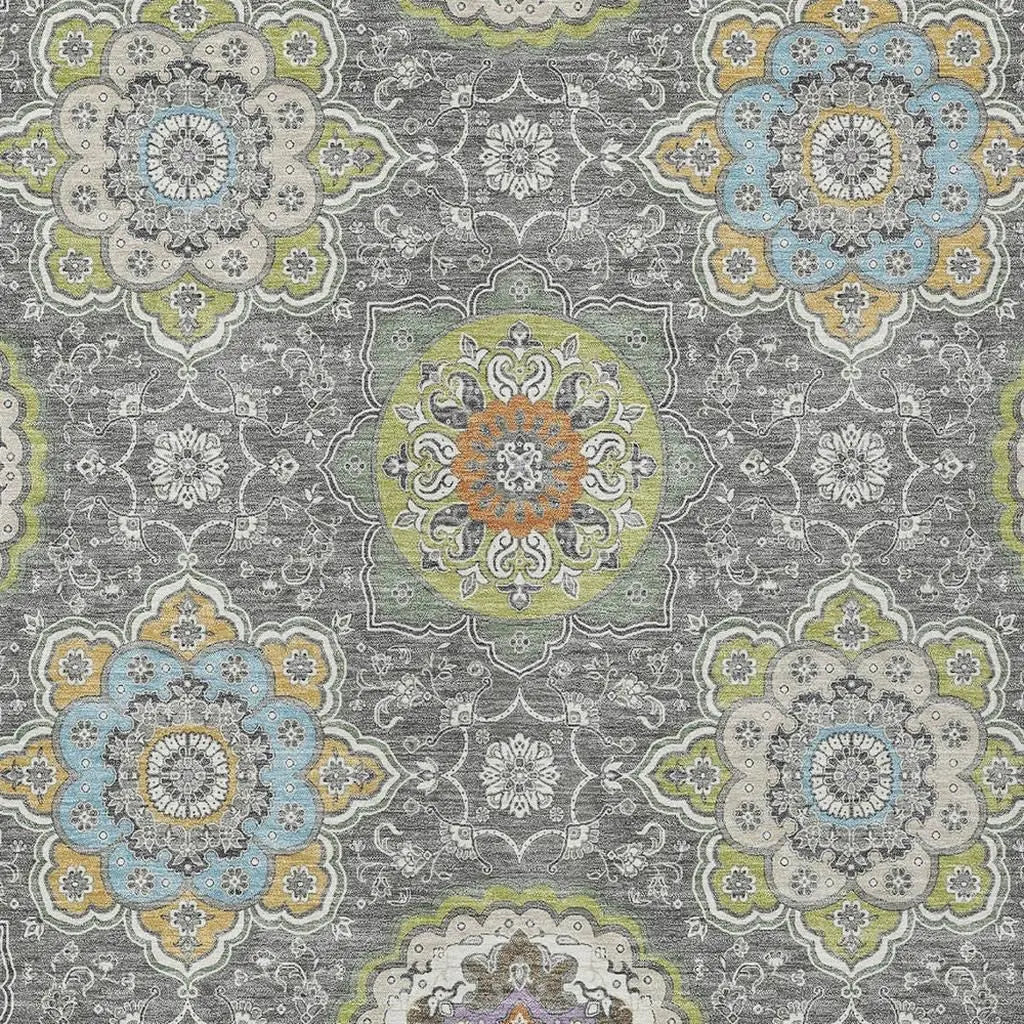 9' X 12' Gray And Brown Floral Medallion Washable Indoor Outdoor Area Rug Homeroots Outdoor