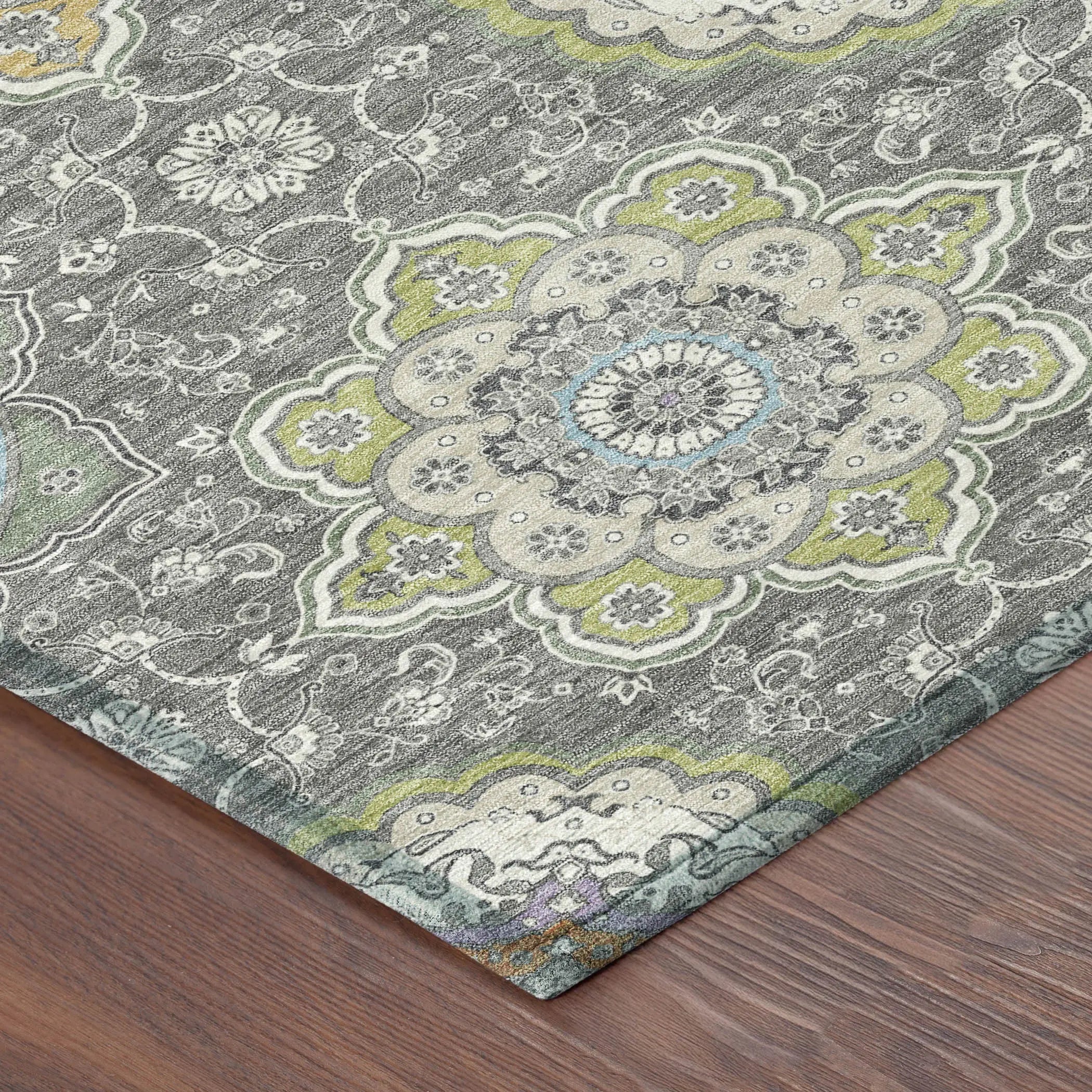9' X 12' Gray And Brown Floral Medallion Washable Indoor Outdoor Area Rug Homeroots Outdoor