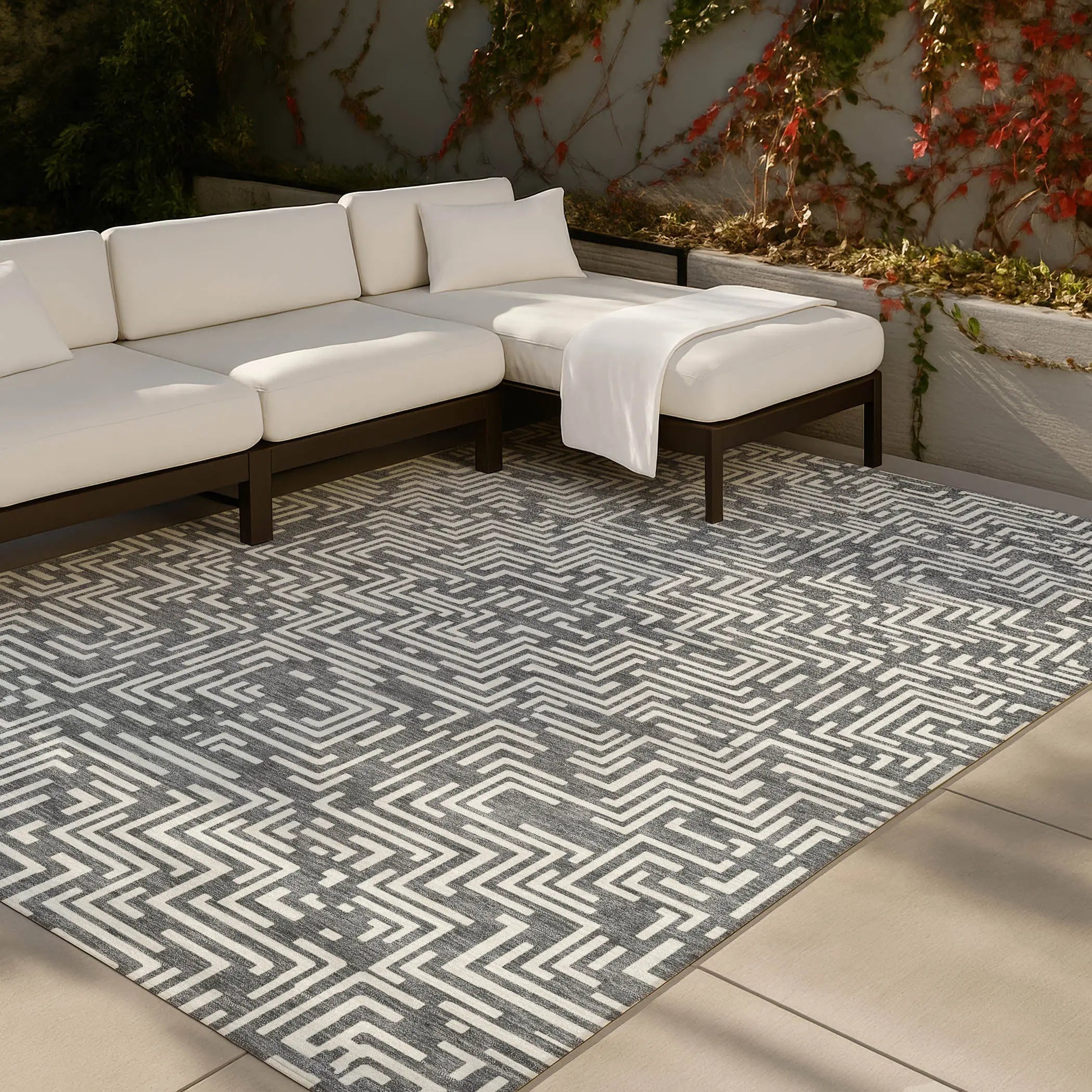 9' X 12' Gray And Brown Geometric Washable Indoor Outdoor Area Rug Homeroots Outdoor