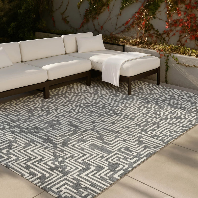 9' X 12' Gray And Brown Geometric Washable Indoor Outdoor Area Rug Homeroots Outdoor