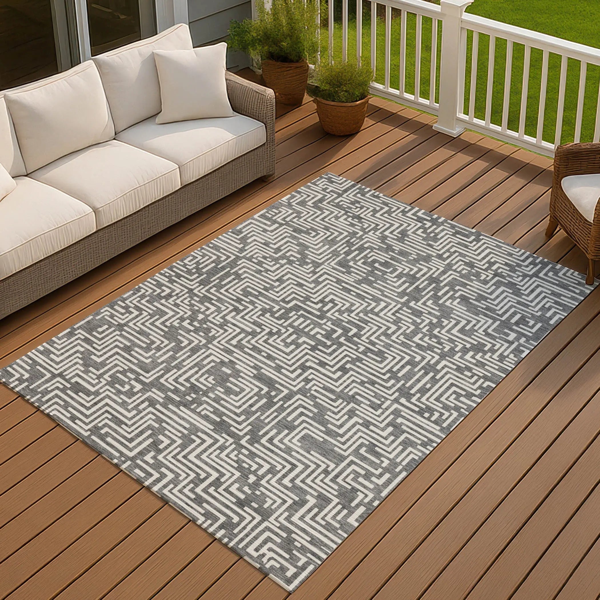 9' X 12' Gray And Brown Geometric Washable Indoor Outdoor Area Rug Homeroots Outdoor