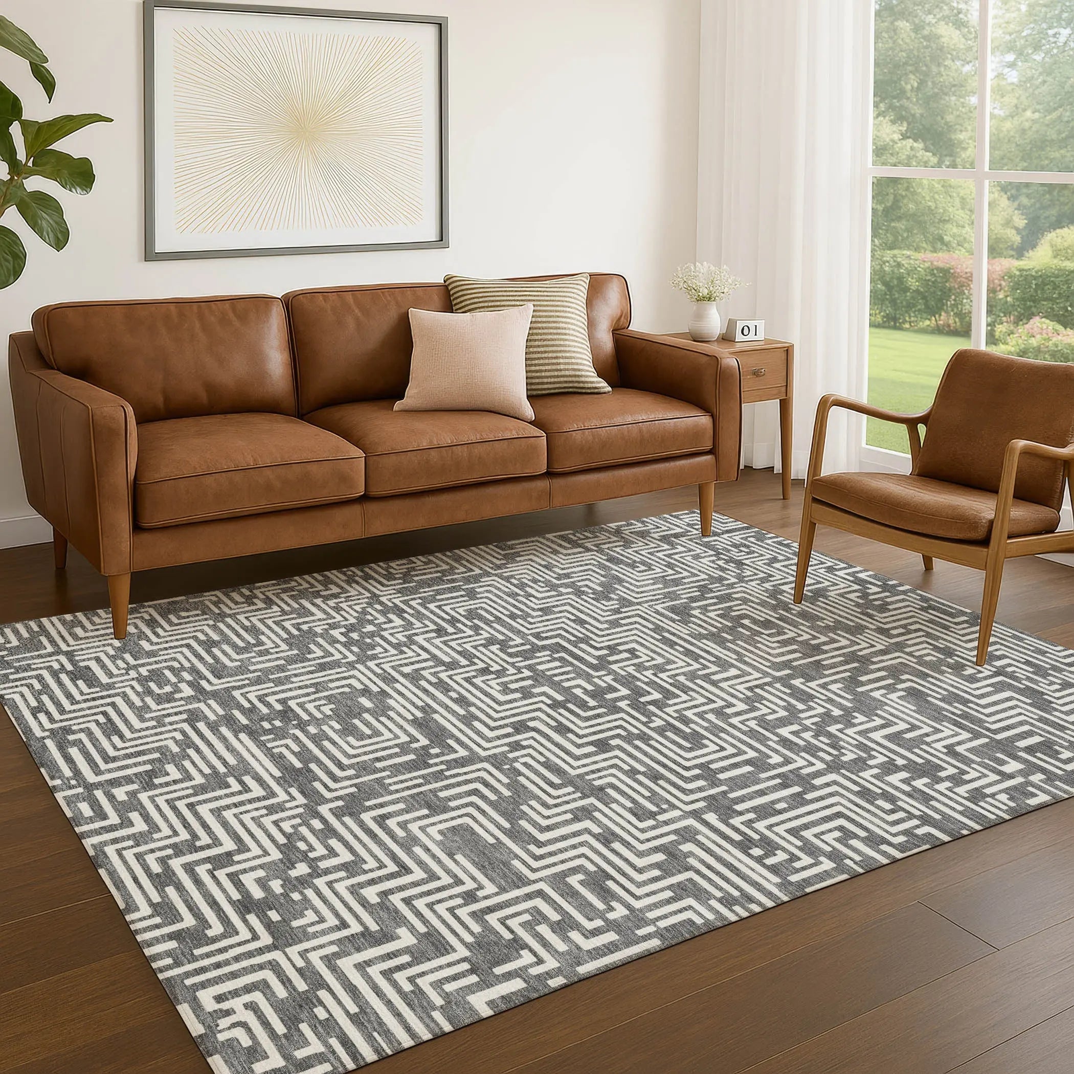 9' X 12' Gray And Brown Geometric Washable Indoor Outdoor Area Rug Homeroots Outdoor