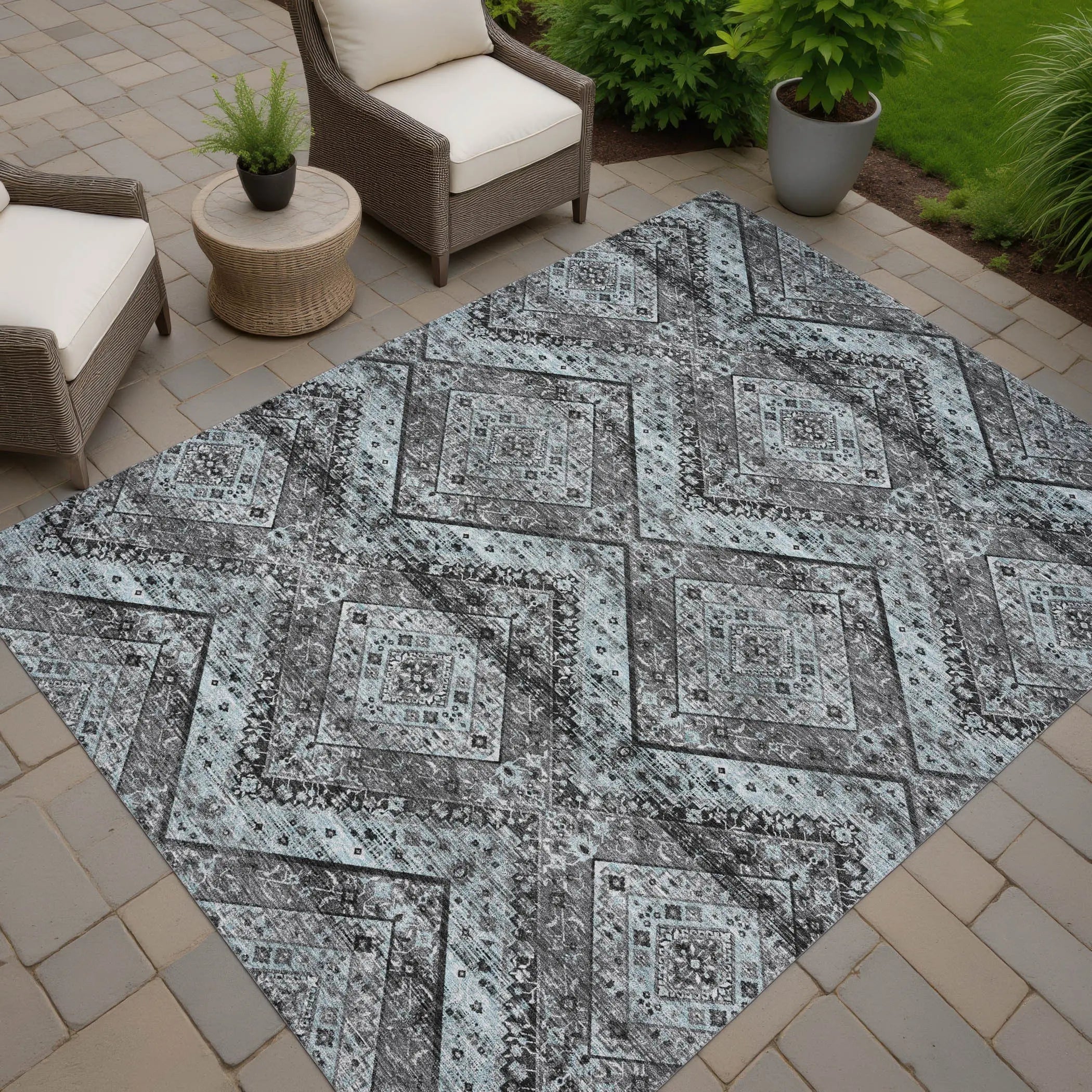 9' X 12' Gray And Brown Tribal Washable Indoor Outdoor Area Rug Homeroots Outdoor