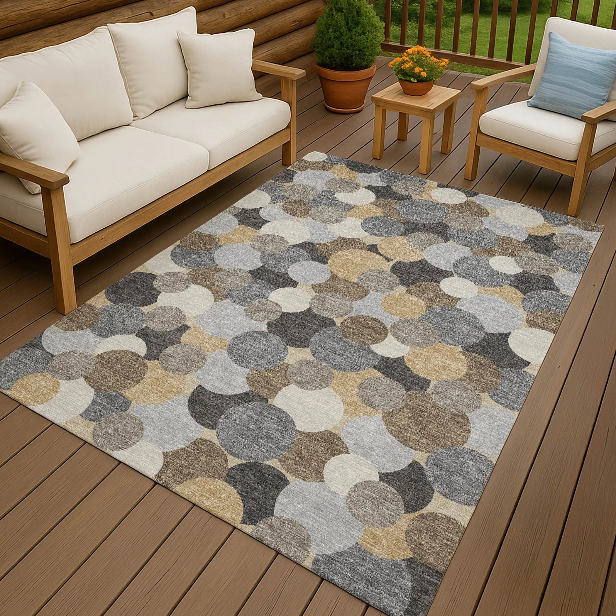 9' X 12' Gray And Chocolate Geometric Washable Indoor Outdoor Area Rug Homeroots Outdoor