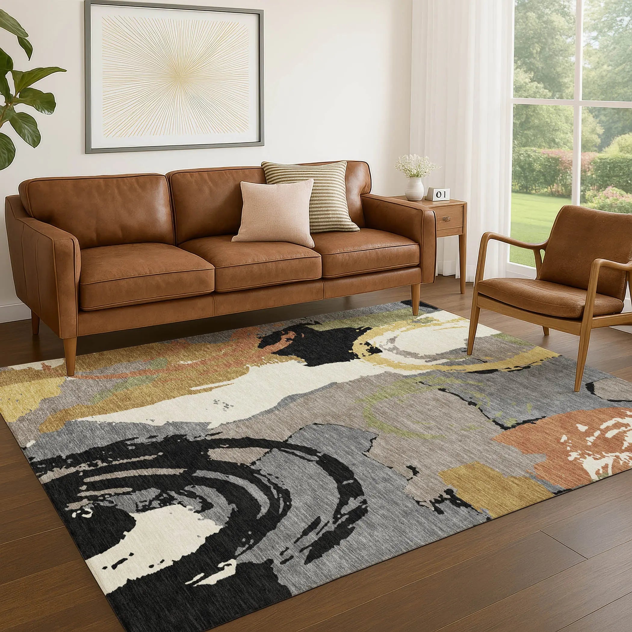 9' X 12' Gray And Copper Abstract Washable Indoor Outdoor Area Rug Homeroots Outdoor