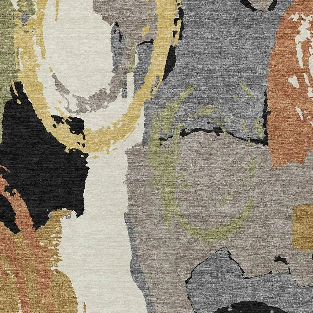 9' X 12' Gray And Copper Abstract Washable Indoor Outdoor Area Rug Homeroots Outdoor