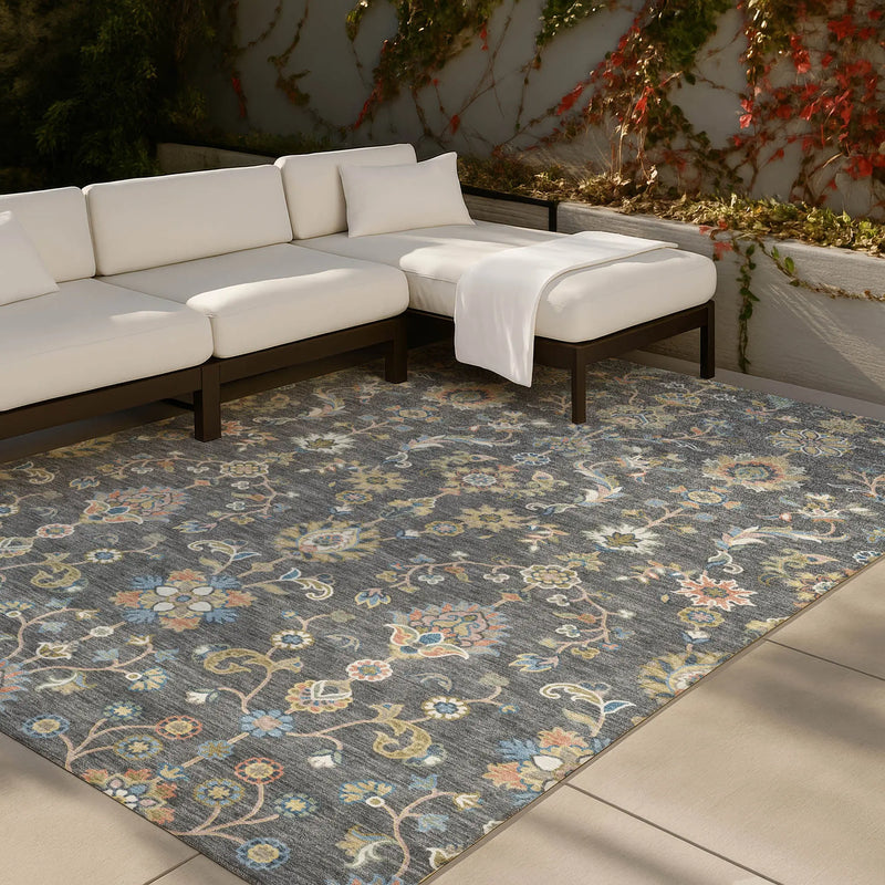 9' X 12' Gray And Denim Blue Abstract Washable Indoor Outdoor Area Rug Homeroots Outdoor