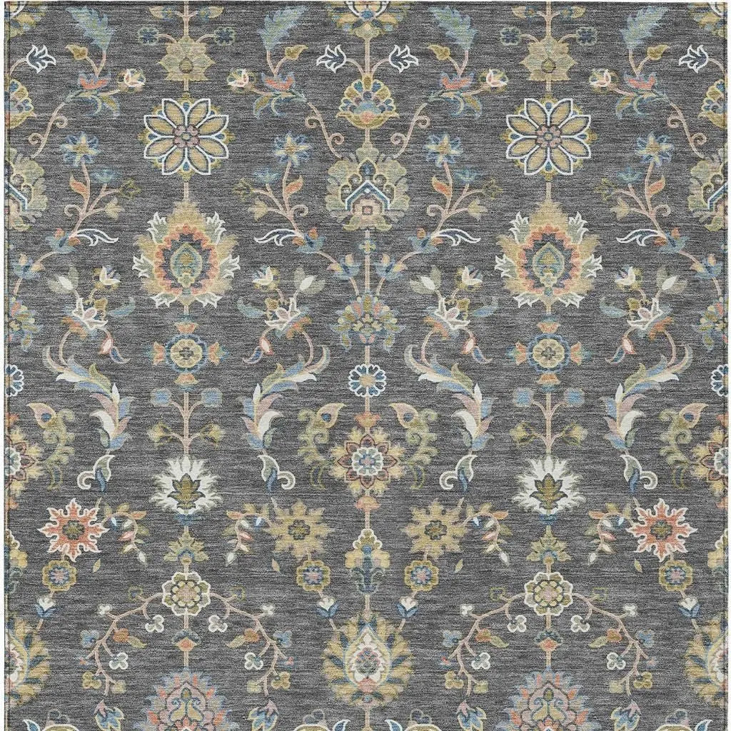 9' X 12' Gray And Denim Blue Abstract Washable Indoor Outdoor Area Rug Homeroots Outdoor