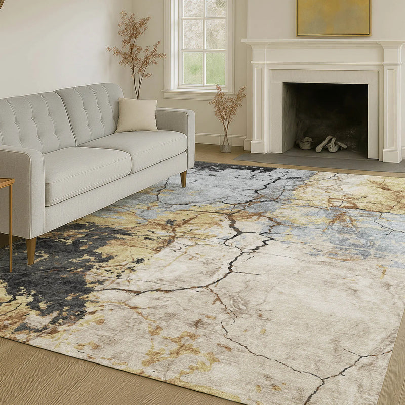 9' X 12' Gray And Gold Abstract Washable Indoor Outdoor Area Rug Homeroots Outdoor