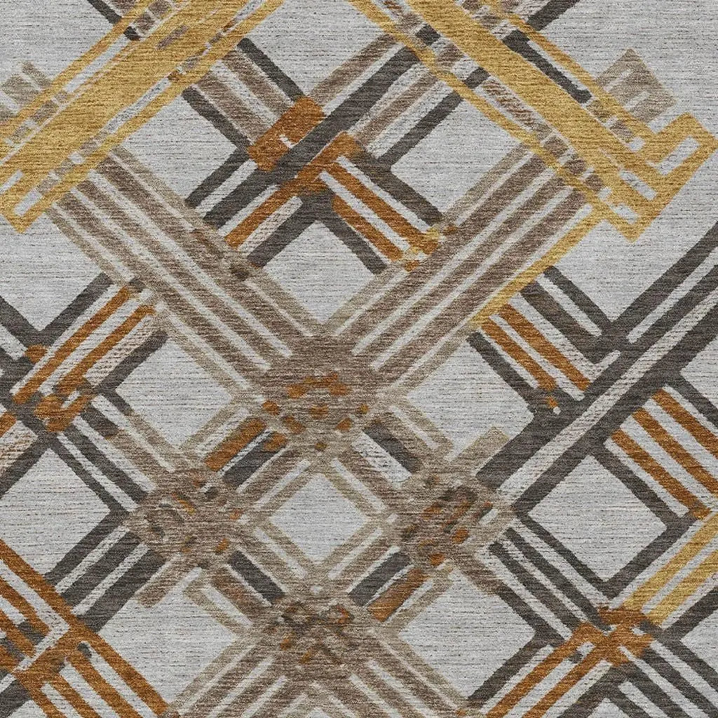 9' X 12' Gray And Gold Geometric Washable Indoor Outdoor Area Rug Homeroots Outdoor