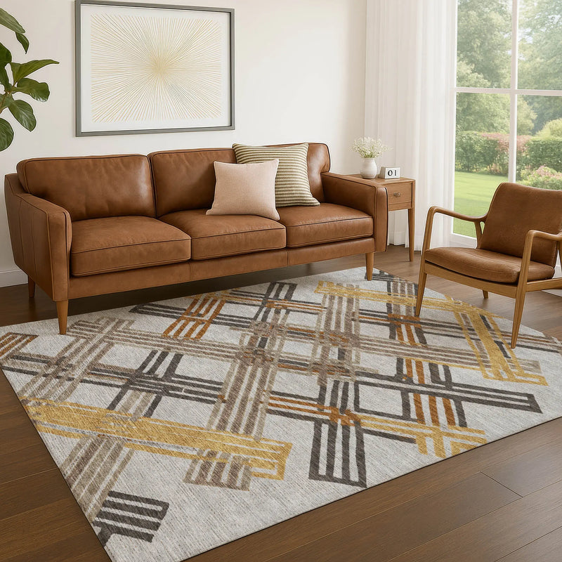 9' X 12' Gray And Gold Geometric Washable Indoor Outdoor Area Rug Homeroots Outdoor