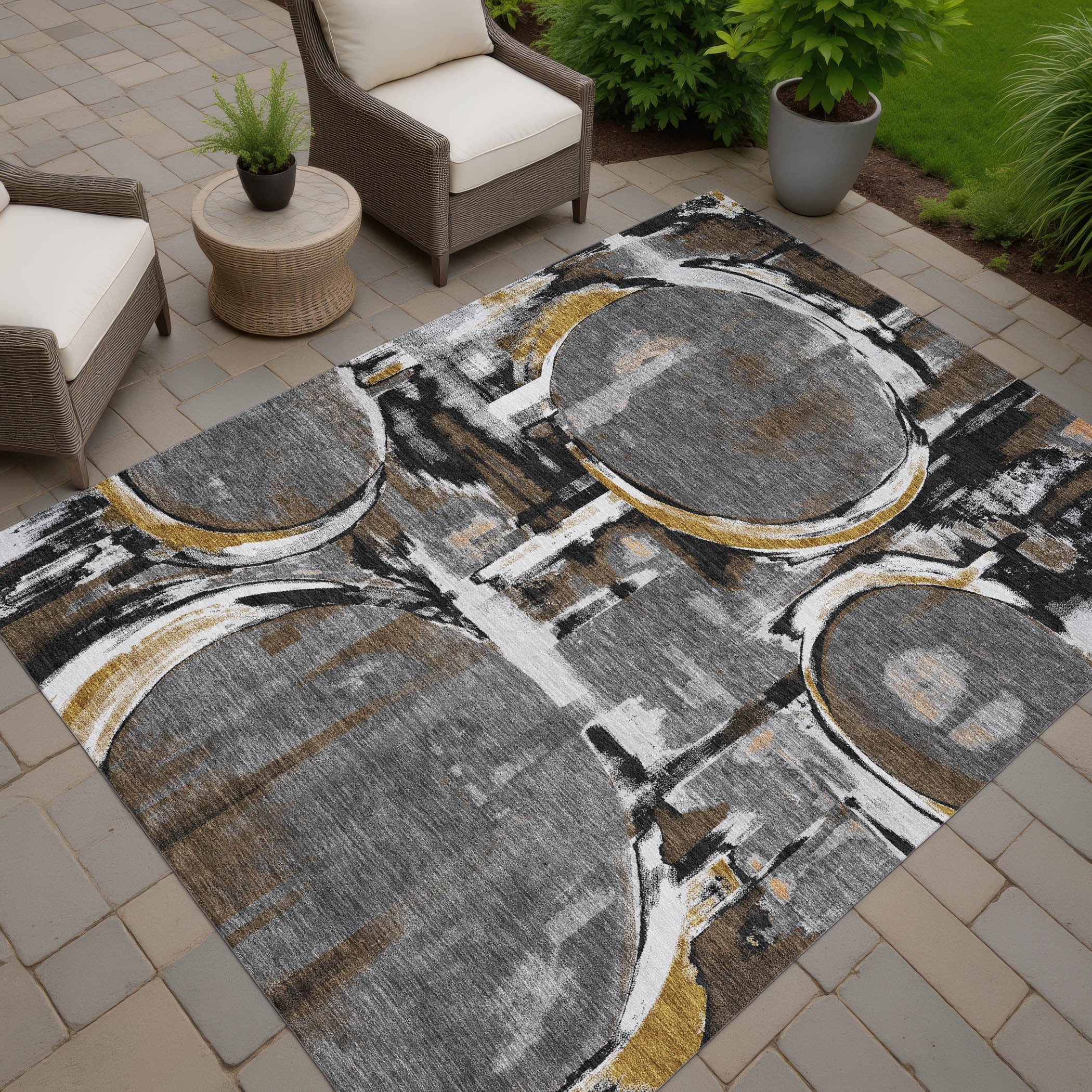 9' X 12' Gray And Graphite Abstract Washable Indoor Outdoor Area Rug Homeroots Outdoor