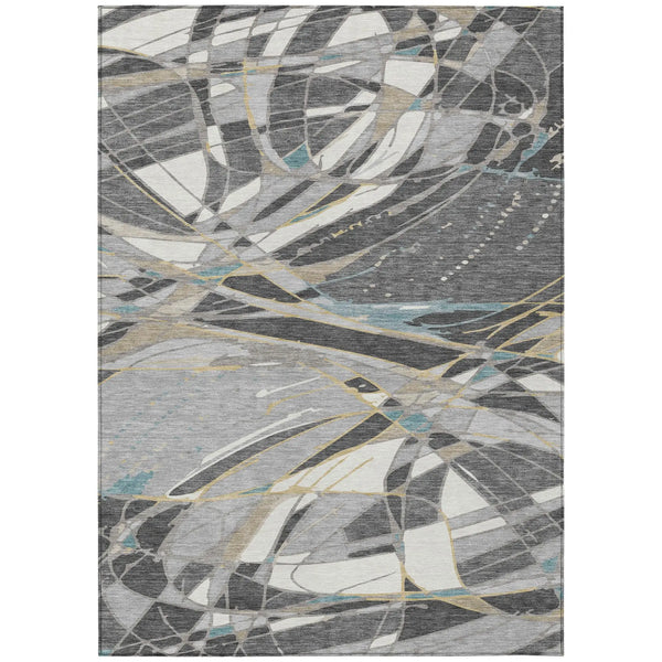 9' X 12' Gray And Graphite Abstract Washable Indoor Outdoor Area Rug Homeroots Outdoor