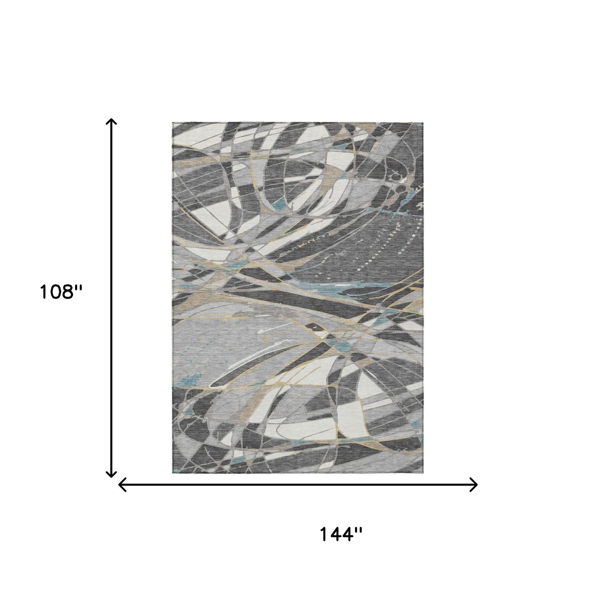 9' X 12' Gray And Graphite Abstract Washable Indoor Outdoor Area Rug Homeroots Outdoor