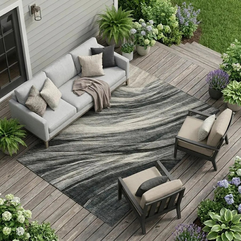 9' X 12' Gray And Graphite Abstract Washable Indoor Outdoor Area Rug Homeroots Outdoor